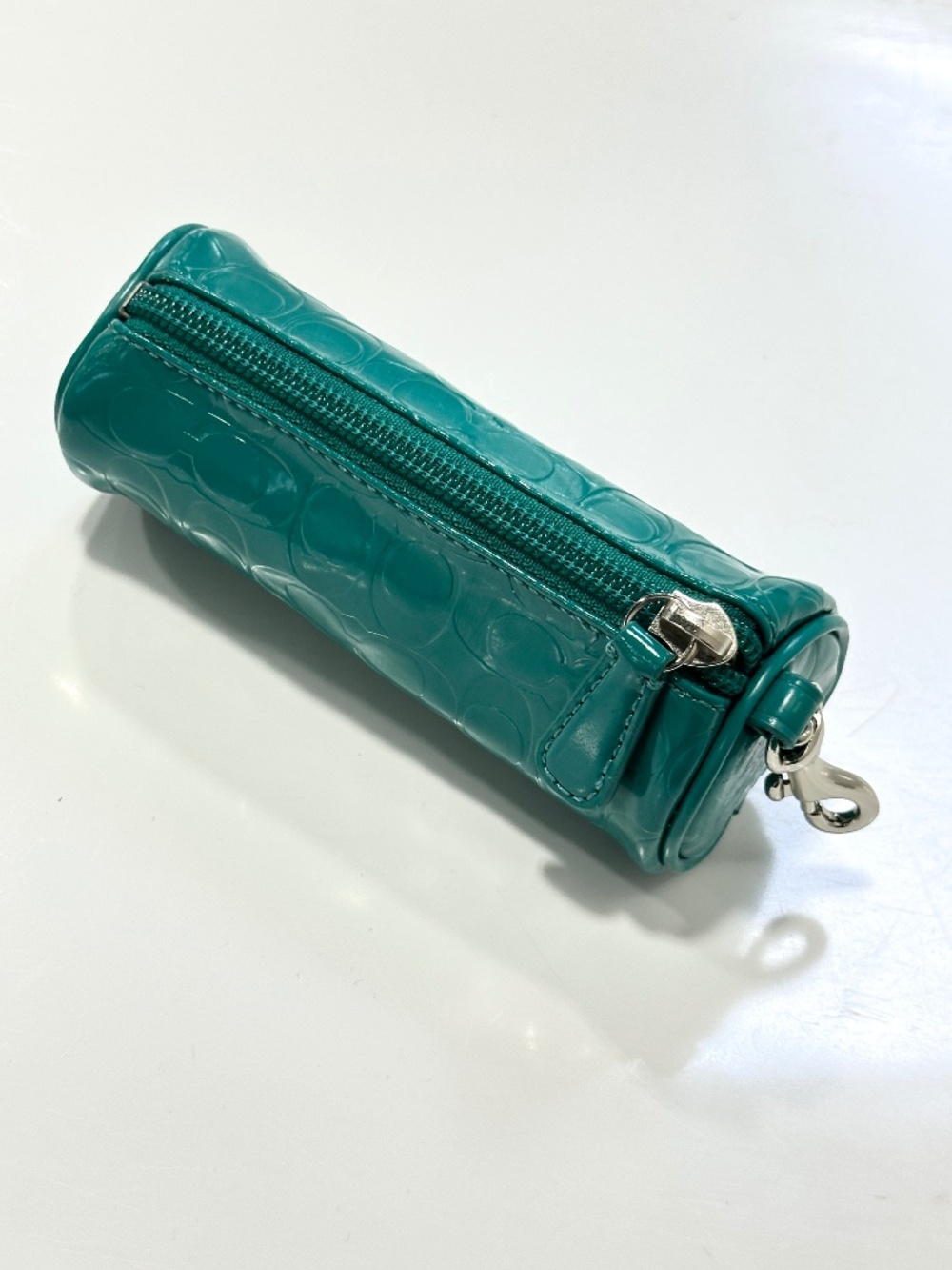 Vintage Coach Green Signature Embroidered Keychain Coin Purse Y2K